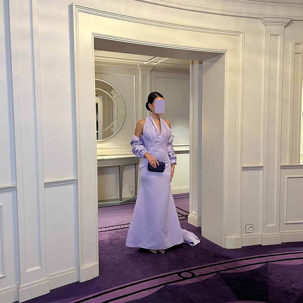 

Lilac Evening Dresses for Women Halter Soft Satin Mermaid Elegant Evening Gowns 2025 Dubai Formal Party Dress Customized