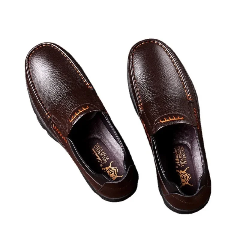 Mocassins de couro artesanal masculino, sola macia, confortável, antiderrapante, slip-on, negócios, dirigindo, casual, elegante