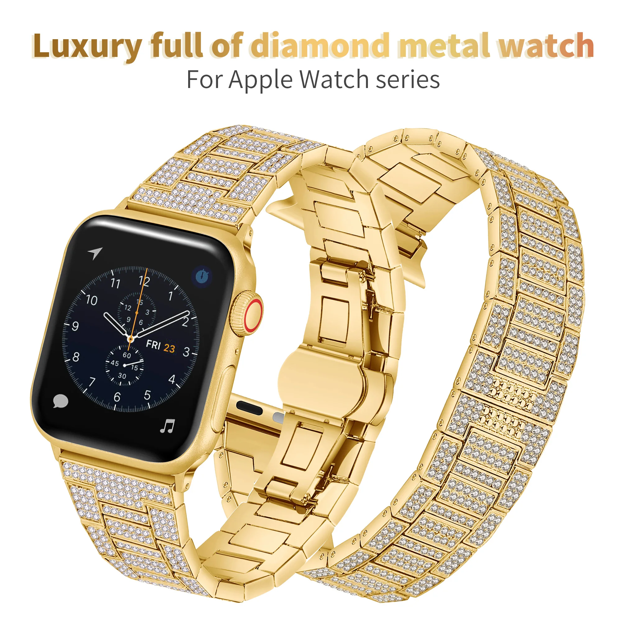 Montre de luxe en diamant complet pour Apple Watch, 44mm, 49mm, 46 45 42 40 41 38mm, bracelet en métal pour iWatch Series S10 987654