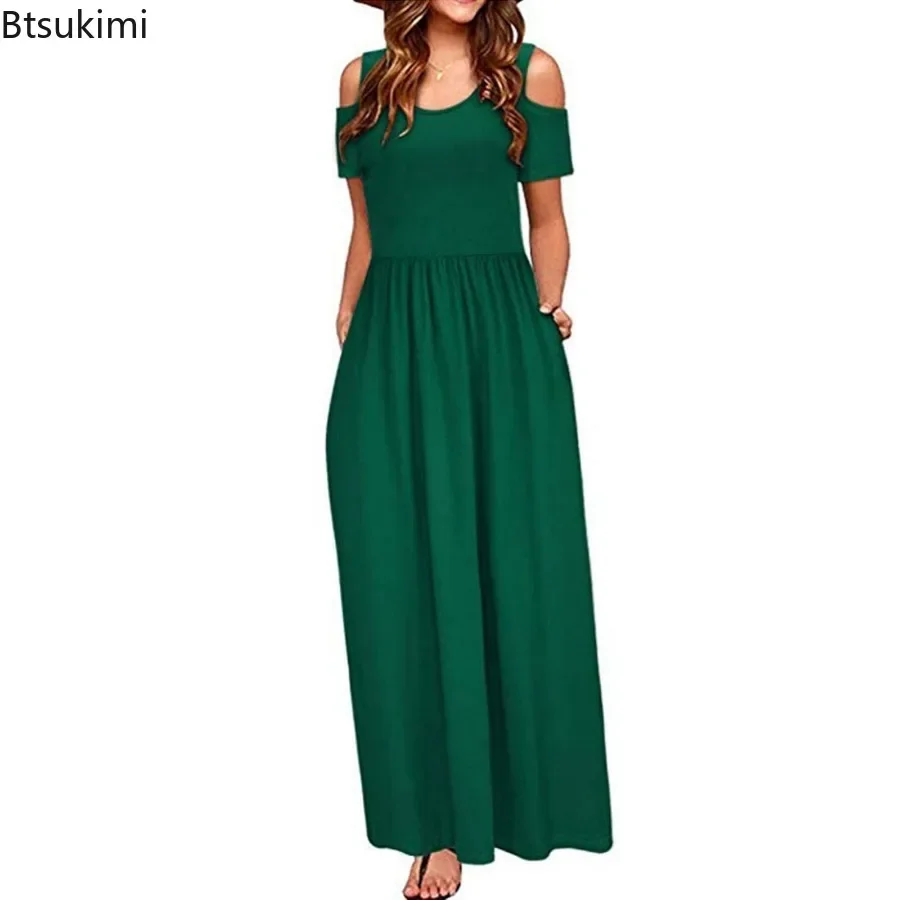 裸の肩,半袖,十分な,自由奔放に生きるスタイル,新しい夏のコレクション2022を備えた女性の長いマキシドレス