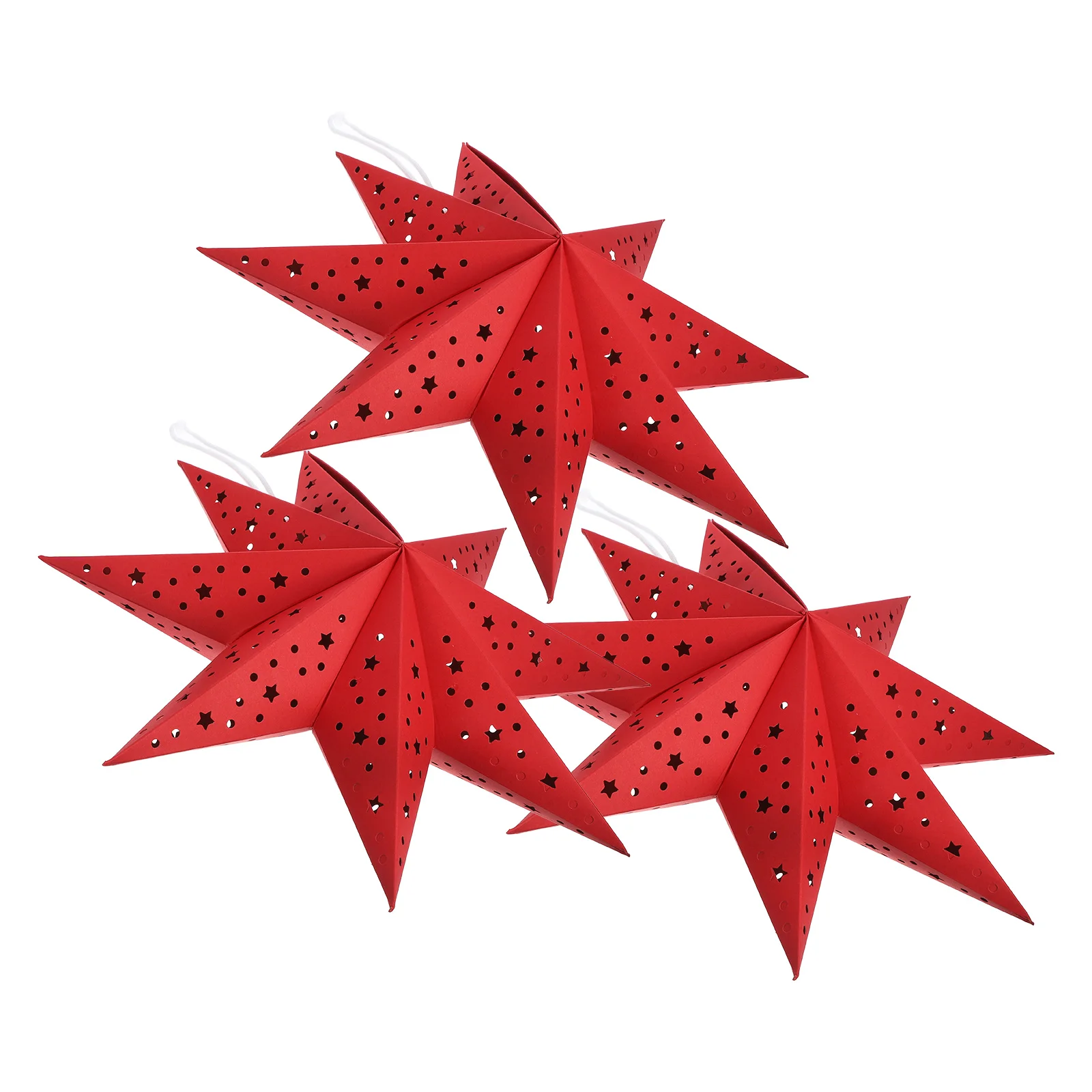 3 Pcs Christmas Decor Camping Lanterns Nine Pointed Star Paper Hanging Pendants Lampshade Accessory Red