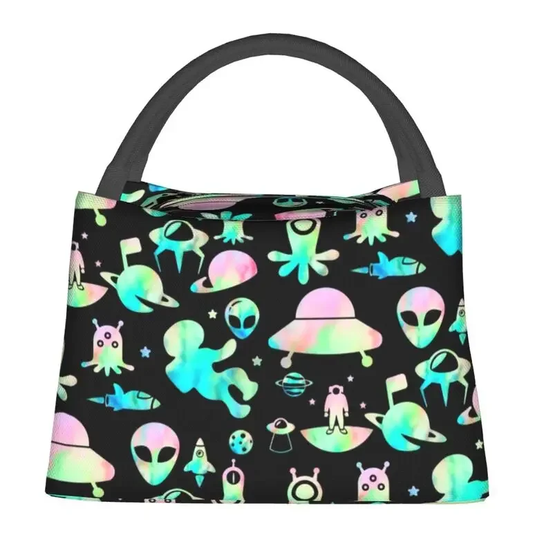 Pastel Space Alien Insulated Lunch Bags for Women Waterproof Sci Fi UFO Thermal Cooler Lunch Tote Office Picnic Travel