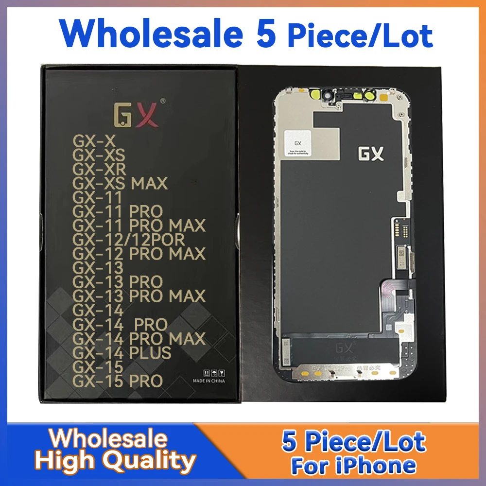 

5 шт./лот для iPhone 11 12 13 14 15 X XS XR Pro MAX Plus Экран ЖК-дисплея с сенсорной сборкой GX OLED