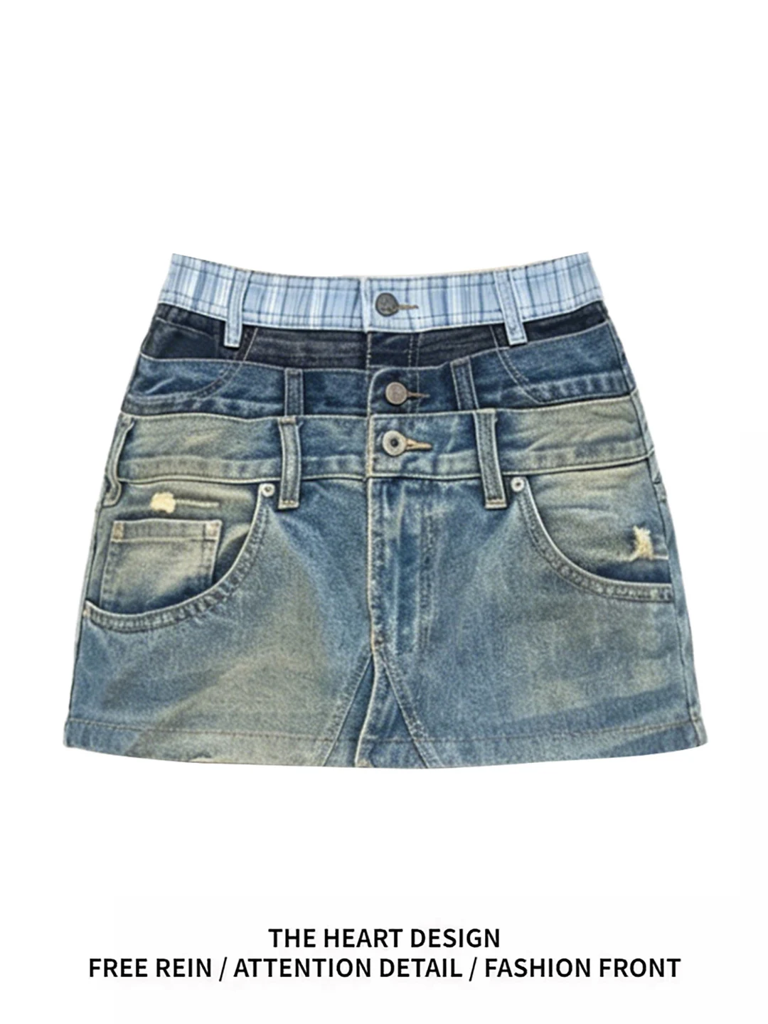 

American Design Low Waist Floral Print Denim Skirt A-Line Slim Fit Summer New Style Versatile Half-length Skirt for Women