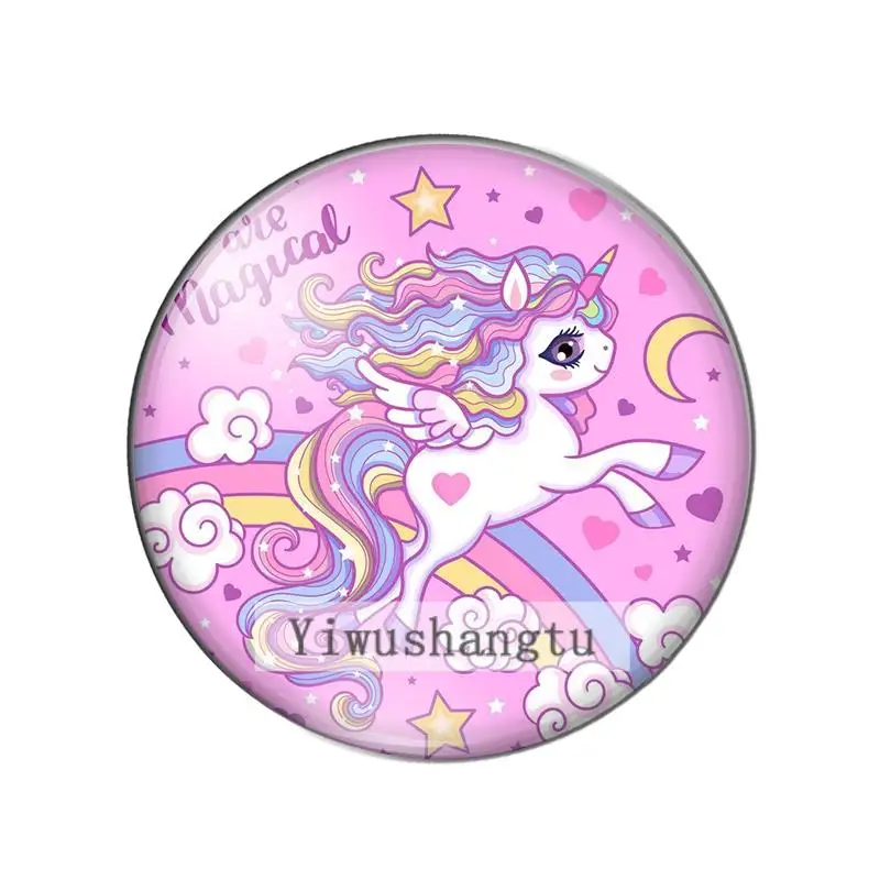 New beauty cartoon Unicorn magic 8mm/10mm/12mm/18mm/20mm/25mm Round photo glass cabochon demo flat back Making findings ZB0543