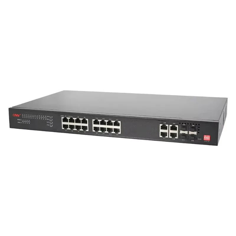 Smart Managed PoE Switch 16x30W PoE+ Ports + 4xCombo Uplinks  QoS 56Gbps Capacity Remote Reboot VLAN Storm