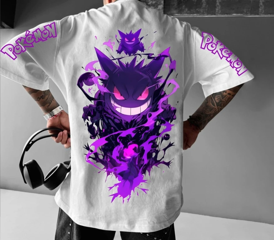 

pokemon men's cotton t-shirt streetwear casual graphic pokemon-gengar-print summer anime lovers loose fit