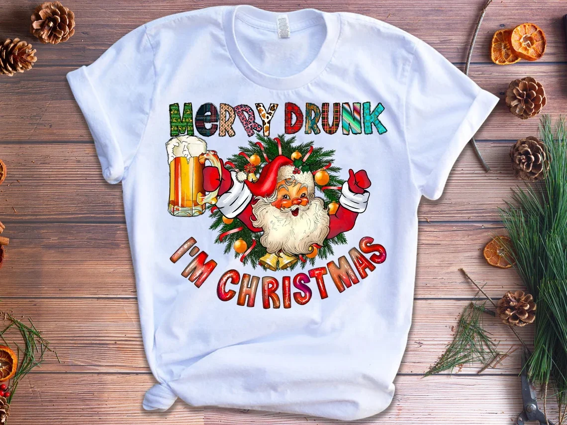 Santa Claus Fizz The Season Graphic Print T Shirt Women Dabbing Through The Snow Christmas Gift Tshirt Femme Harajuku Shirt