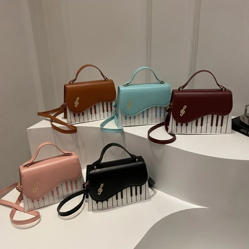 Sweet Contrast Color Piano Note Crossbody Bag Square PU Leather Shoulder Bag Korean Style Embroidered Women Handbag Travel