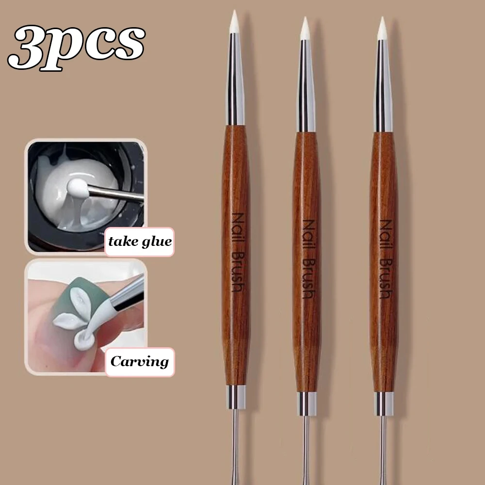 1/2/3pcs Carving Flower Double-Ended Silicone Press Nail Pen Take Glue Painting Spatula Nail Builder Pen Manicure Tips Nail Tool