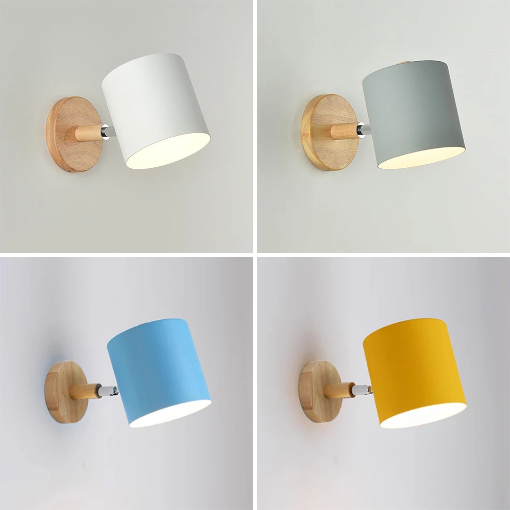 

Nordic Wooden Wall Lamp Modern Wall Sconce For Bedroom Living Room Home Lighting Macaroon 5 Color Lampshade Wall Light Fixture