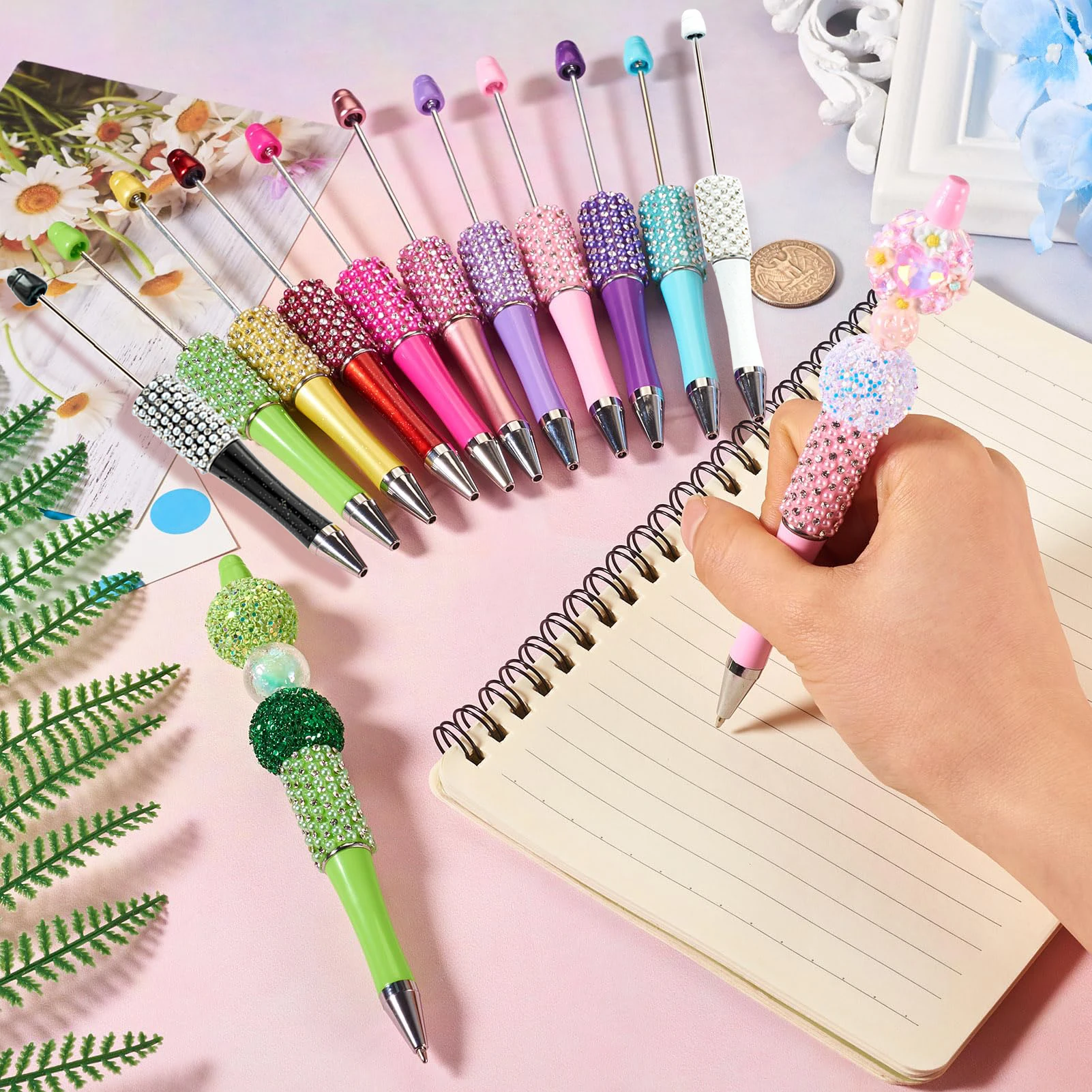 Imagem -02 - Caneta Esferográfica com Diamante Grânulo Estudante Escrevendo Canetas Canetas Faça Você Mesmo Beadable Presente de Papelaria Atacado 55 Pcs