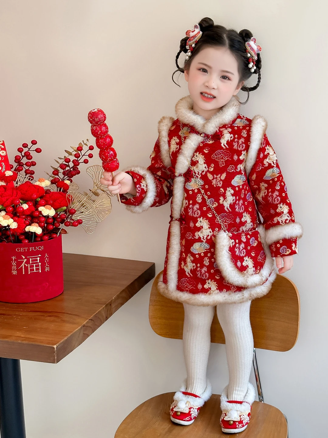 

Зимняя юбка с флагом Thiened для девочек, традиционная китайская новогодняя одежда для выступлений, теплая праздничная новогодняя одежда