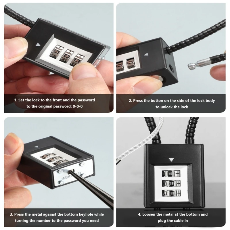 

Combination Lock Cable Lock for Travel, Luggage, Cycling Helmets, Wire Rope 3 Digits Padlock Password Code Security Lock