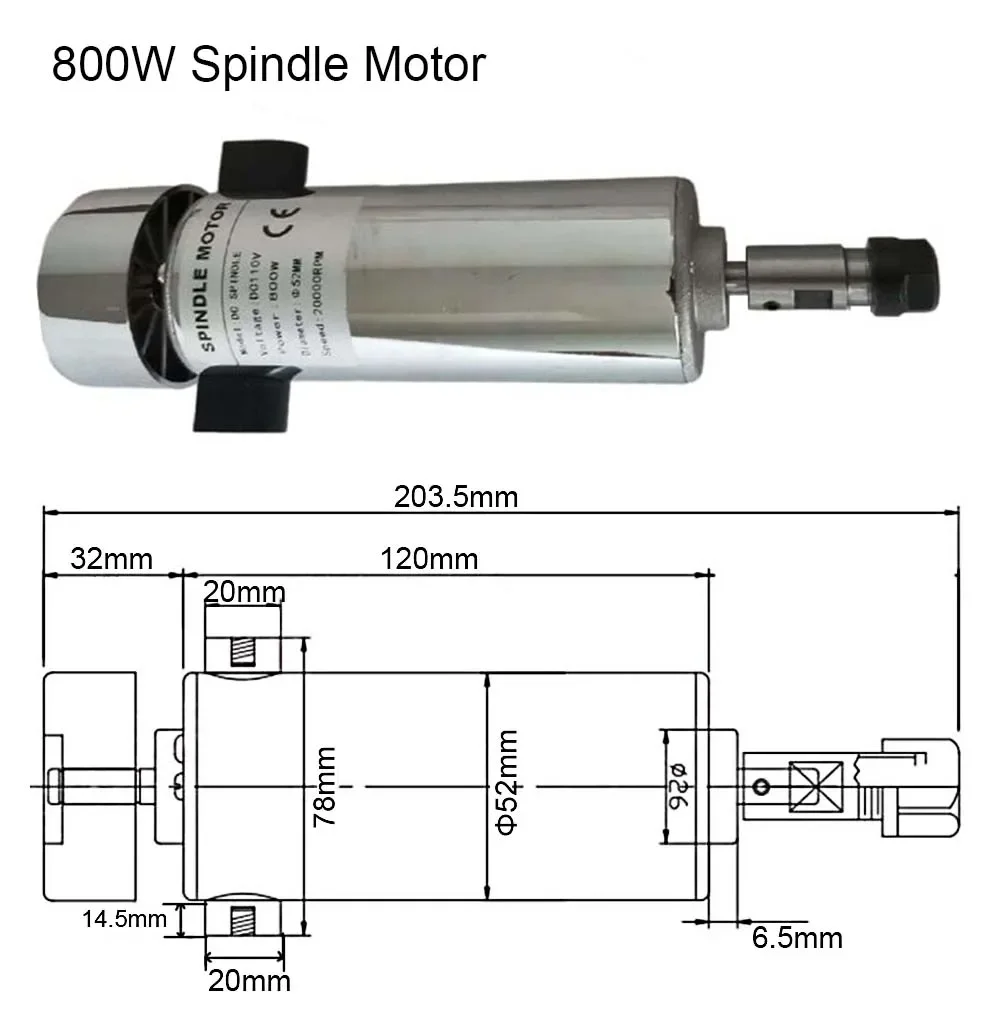 800W CNC Spindle Motor Kit Air Cooled DC110V 20000RPM ER16 Collet Spindle Motor Power Supply Speed Governor for  CNC Router