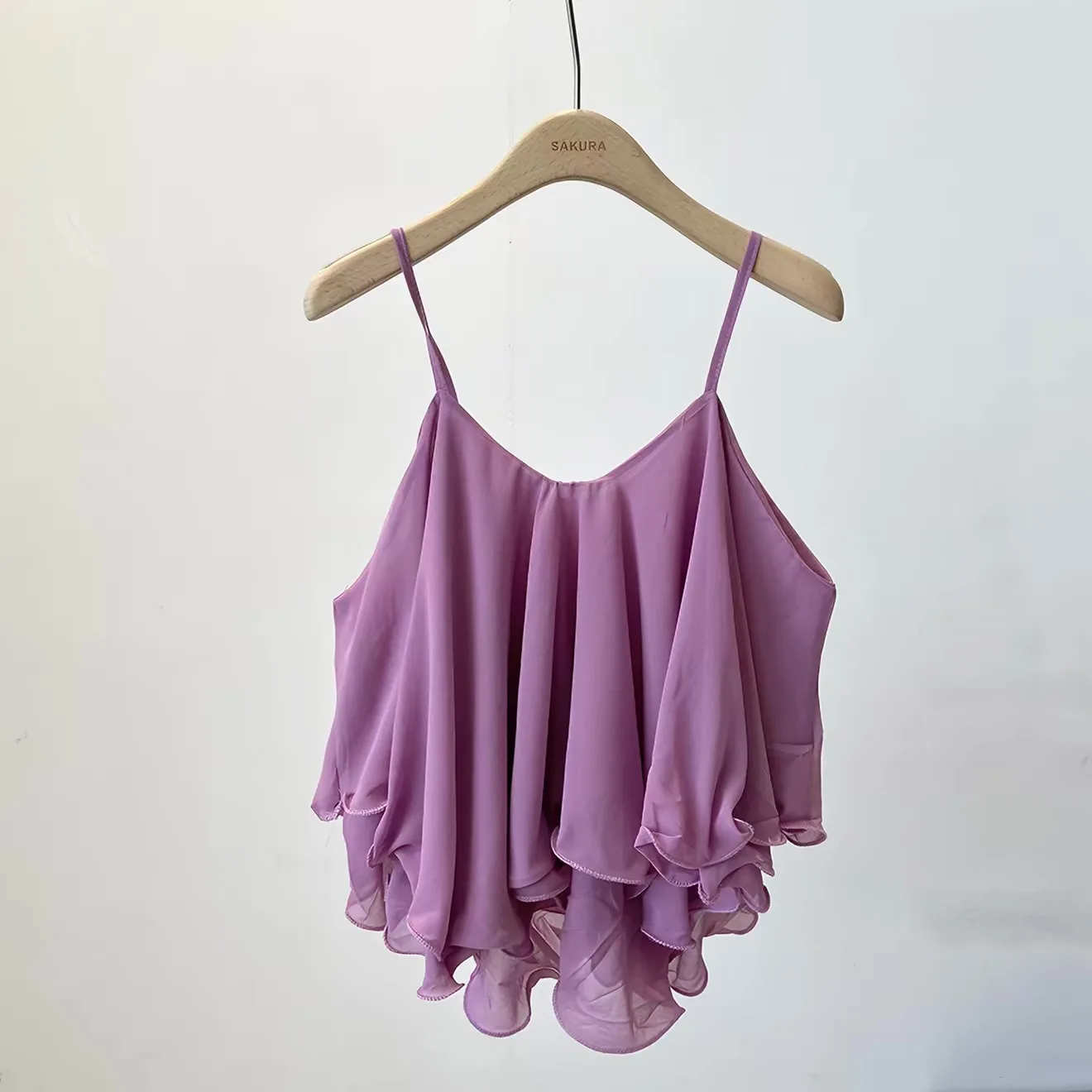 plus Size Chiffon Spaghetti Strap Crop Top Women's Summer Ruffled Flowy Cami Casual Daily Party Sleeveless Blouse view 2