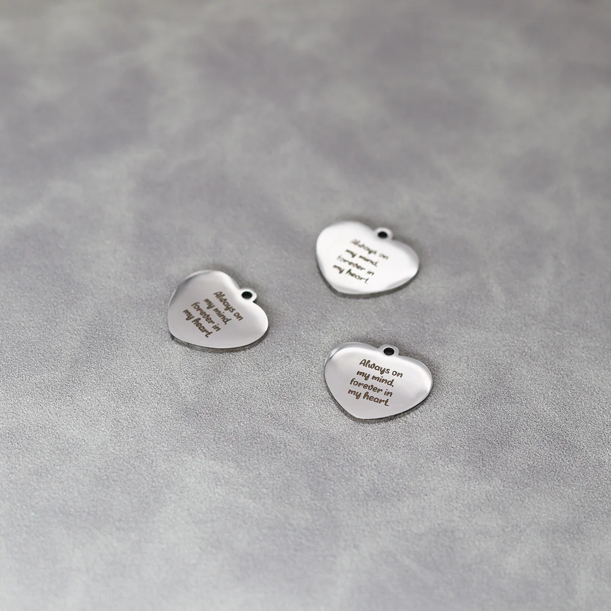 3pcs/Lot Laser Engraved Always on My Mind Forever In My Heart  Stainless Steel Heart-shaped Charm Jewelry DIY Supplies