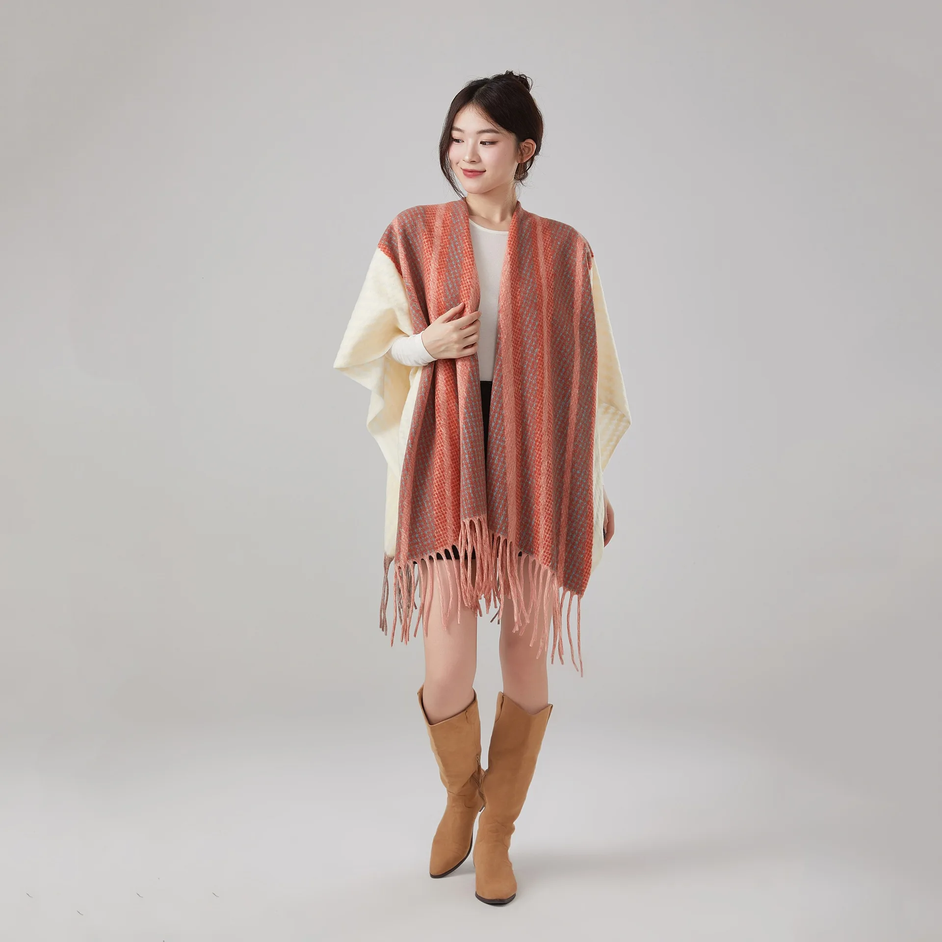 جديد ريترو ليوبارد طباعة شرابة التفاف معطف المرأة ملابس خارجية الراقية سميكة الدافئة ميرينو الصوف على غرار رداء الرأس P1