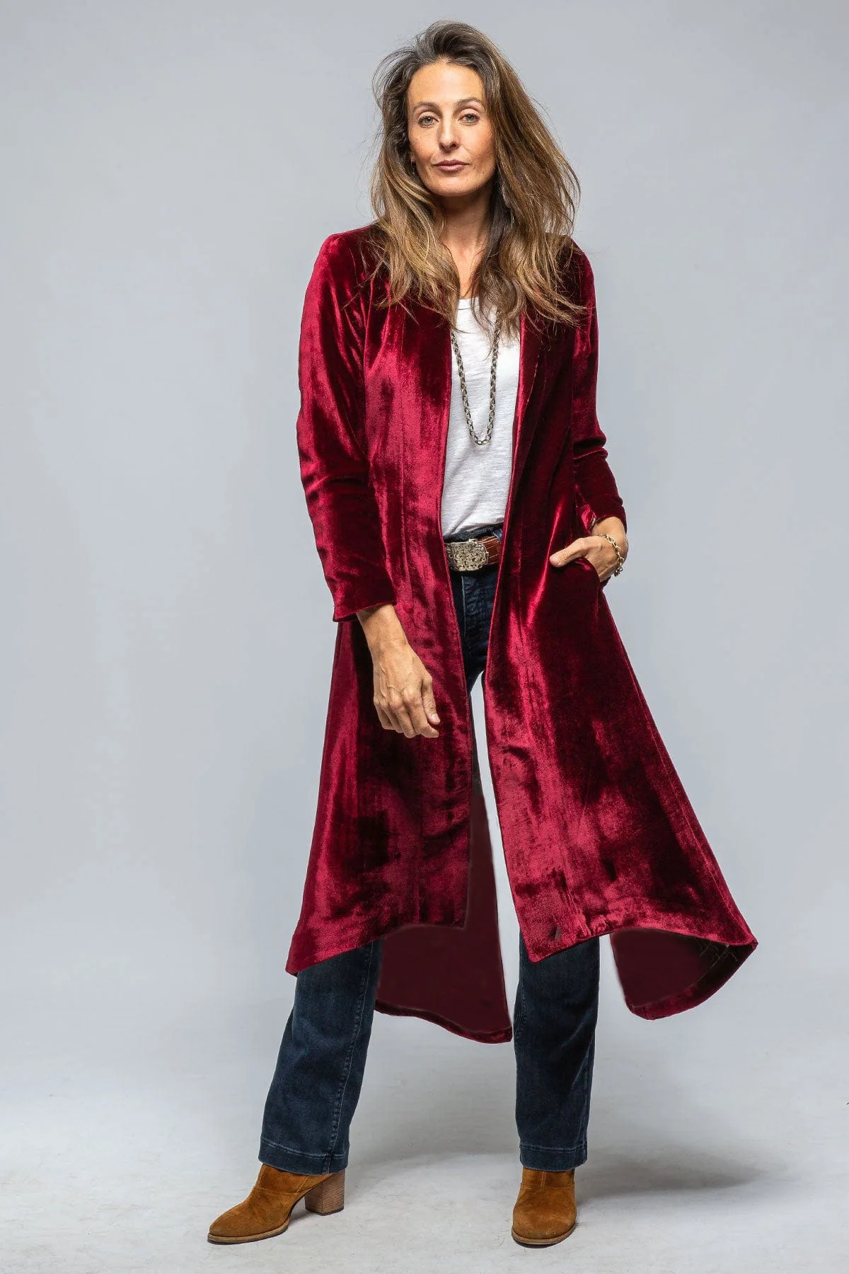 2024 new European and American velvet long cardigan solid color retro split coat windbreaker loose coat