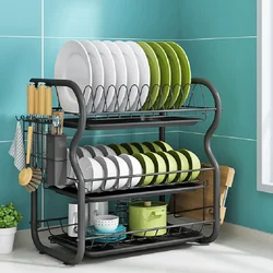 Stainless Steel Drying Rack Bowl Dish Draining Shelf Kitchen Organizer 3 Tiers Dish Drainer Multifunctional Kitchen Shelf