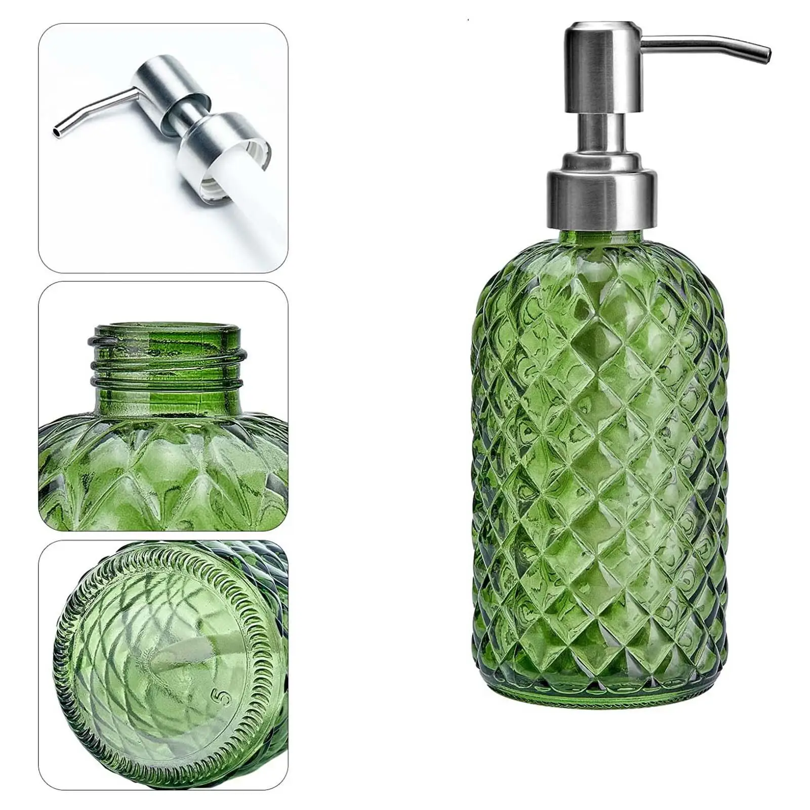 Glass Soap Dispenser with 304 Stainless Steel Pump for Laundry Hotel