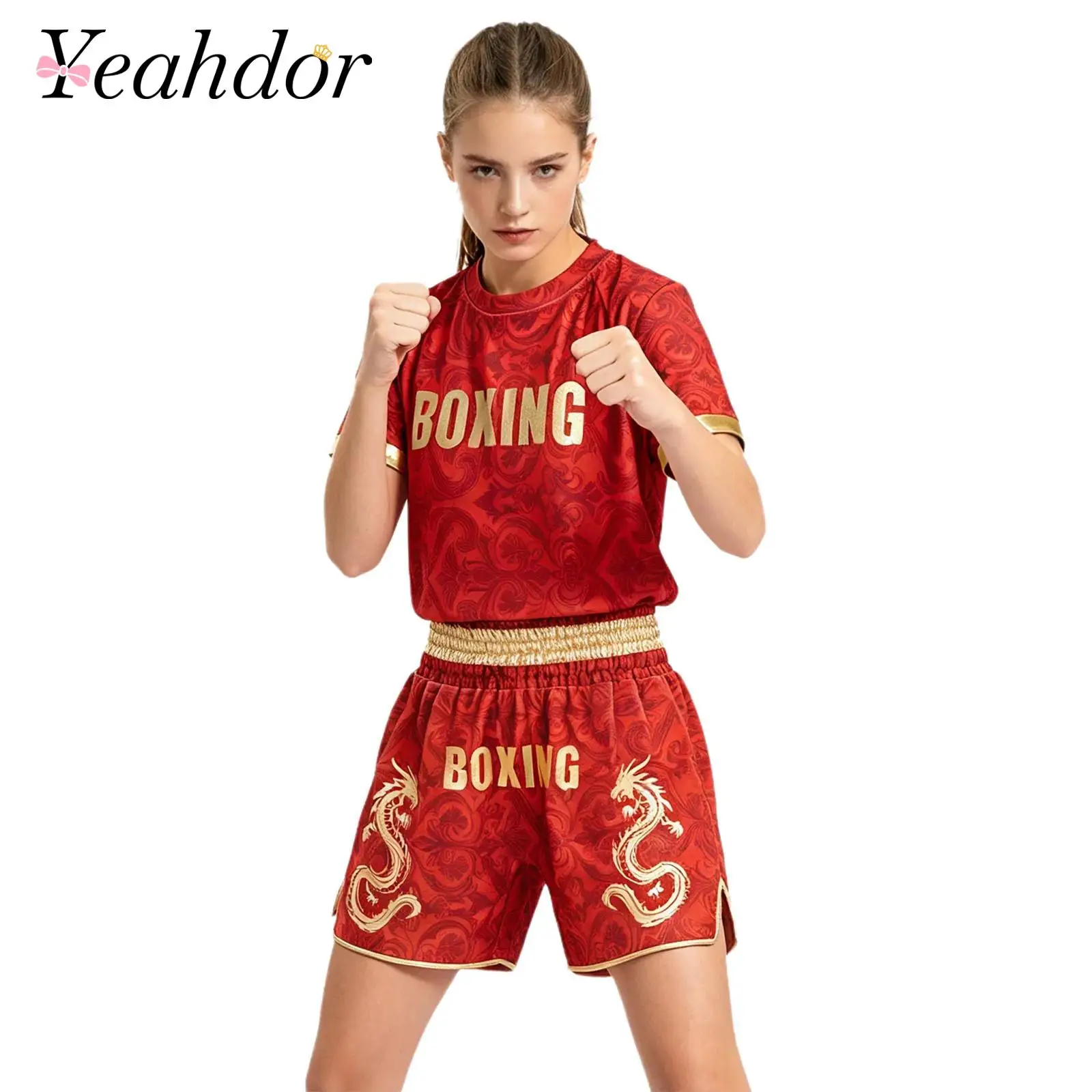 Kids Boxing Outfit for Boys Girls Muay Thai Boxing Jersey Fighting Wear Quick-dry Tops with Shorts Sets Fight Grappling Costume