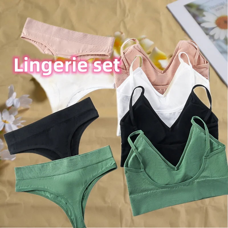 Women\'s Seamless Underwear Set Bra And Thongs LingerieLow Waist Panties Pushup Bralette Sexy Female Woman Clothes Below
