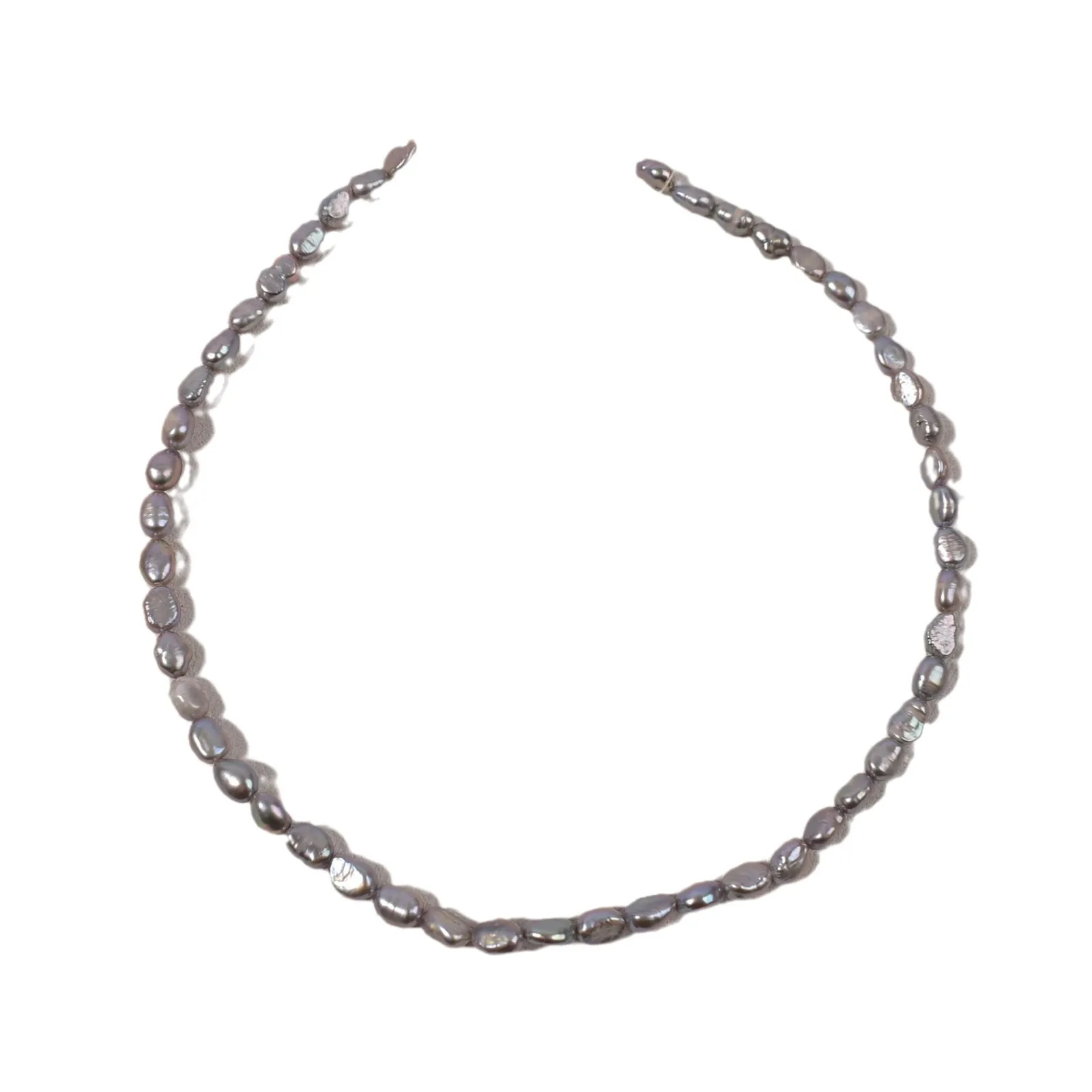 Natural Freshwater 5/6mm Gray Double-Polished Pearl Necklace DIY Semi-Finished Jewelry Making Materials Irregular Necklace