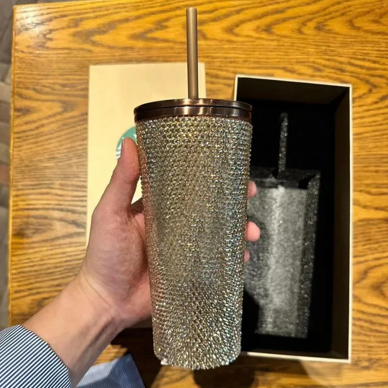 

Large capacity water cup Christmas series Star LISA same diamond cup stainless steel thermos straw coffee cup