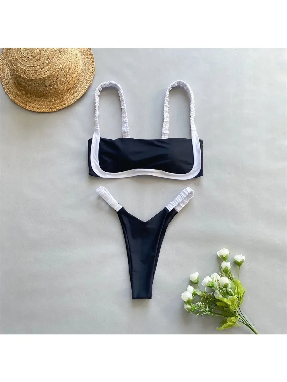 Conjunto feminino de biquíni sem costas, maiô sexy fora do ombro, moda sexy respirável fina, praia de verão, 2024
