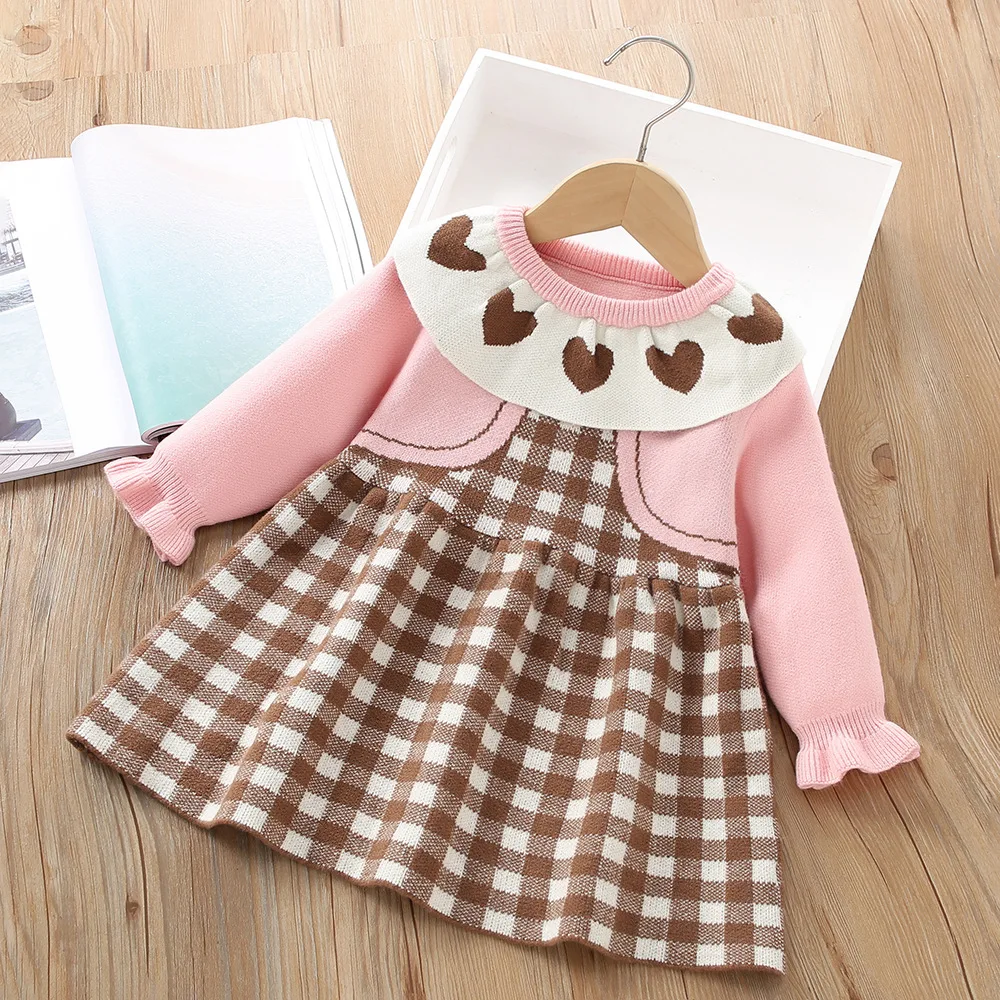 Girls Knitted Dresses Spring Autumn 2024 Children Woolen Jersey Sweaters Dress For Baby Princess Clothing Kids Cute Costume 5 6Y