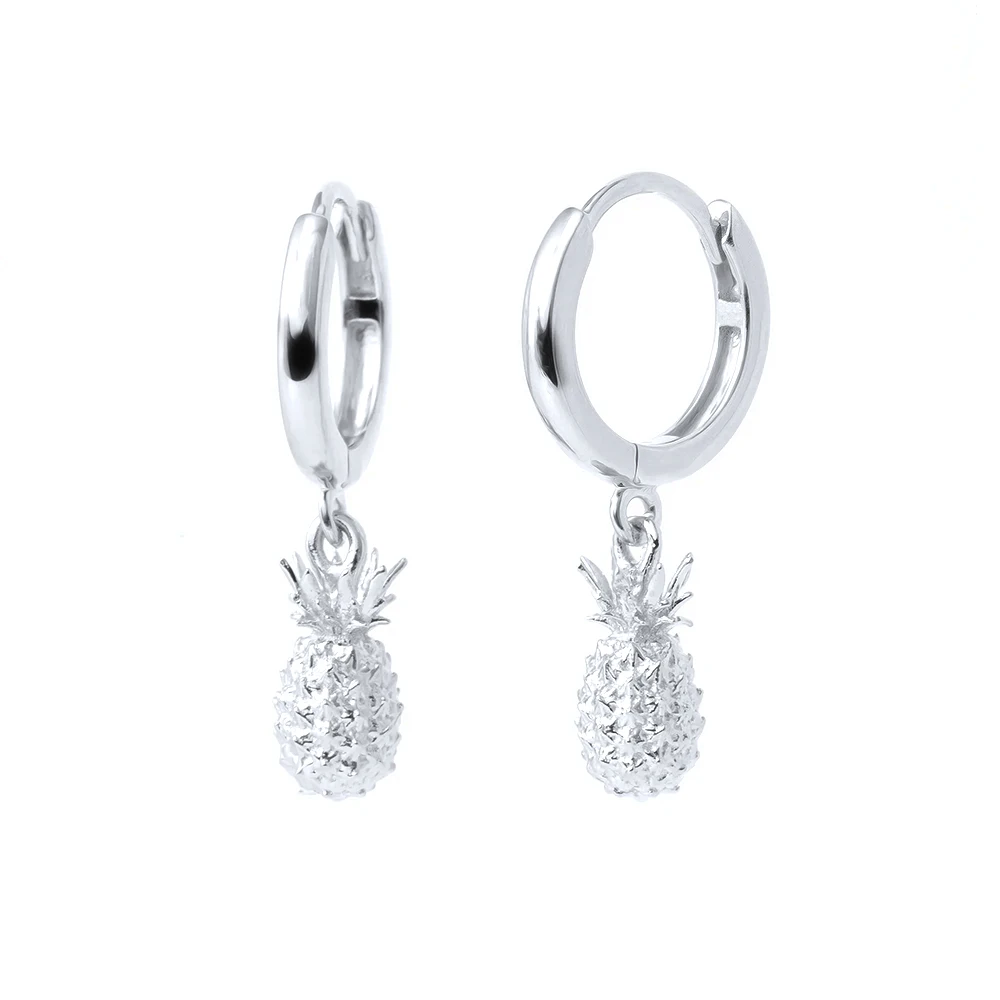 EINDOSER Mode 925 Sterling Silber Ananas Anhänger Tropfen Ohrringe für Frauen Baumeln Piercing Huggie Ohrring Schmuck Pendientes