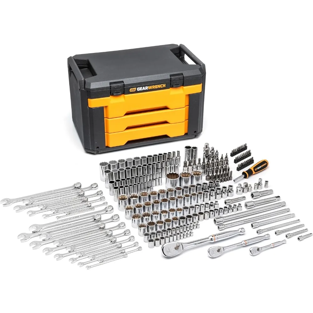 

Comprehensive 243-Piece 12-Point Mechanic's Tool Kit with Three-Drawer Organizer