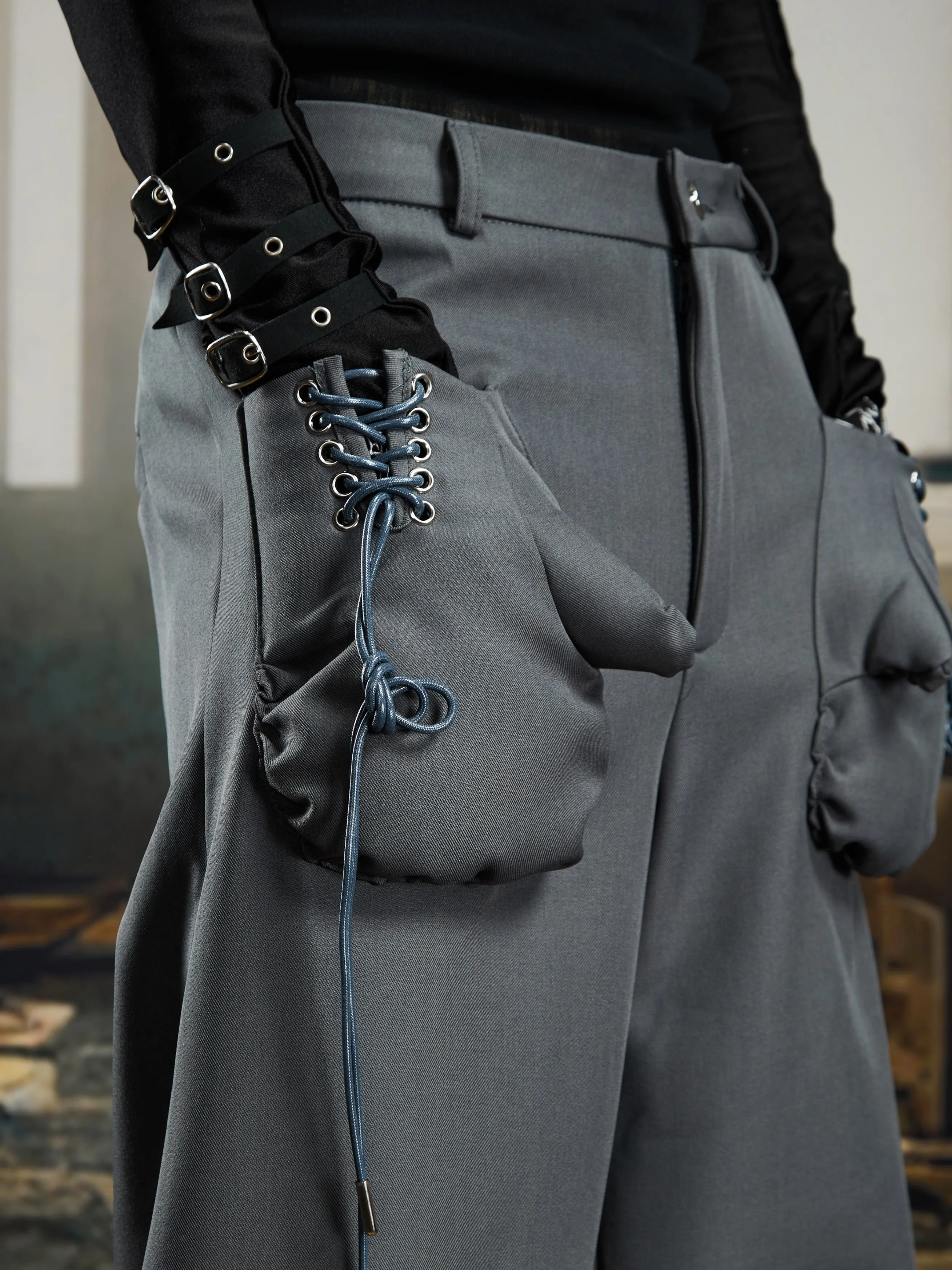 Special-Interest Design Fist Gloves Pocket All-Matching Loose Drooping Matchet Pants Suit Men and Women