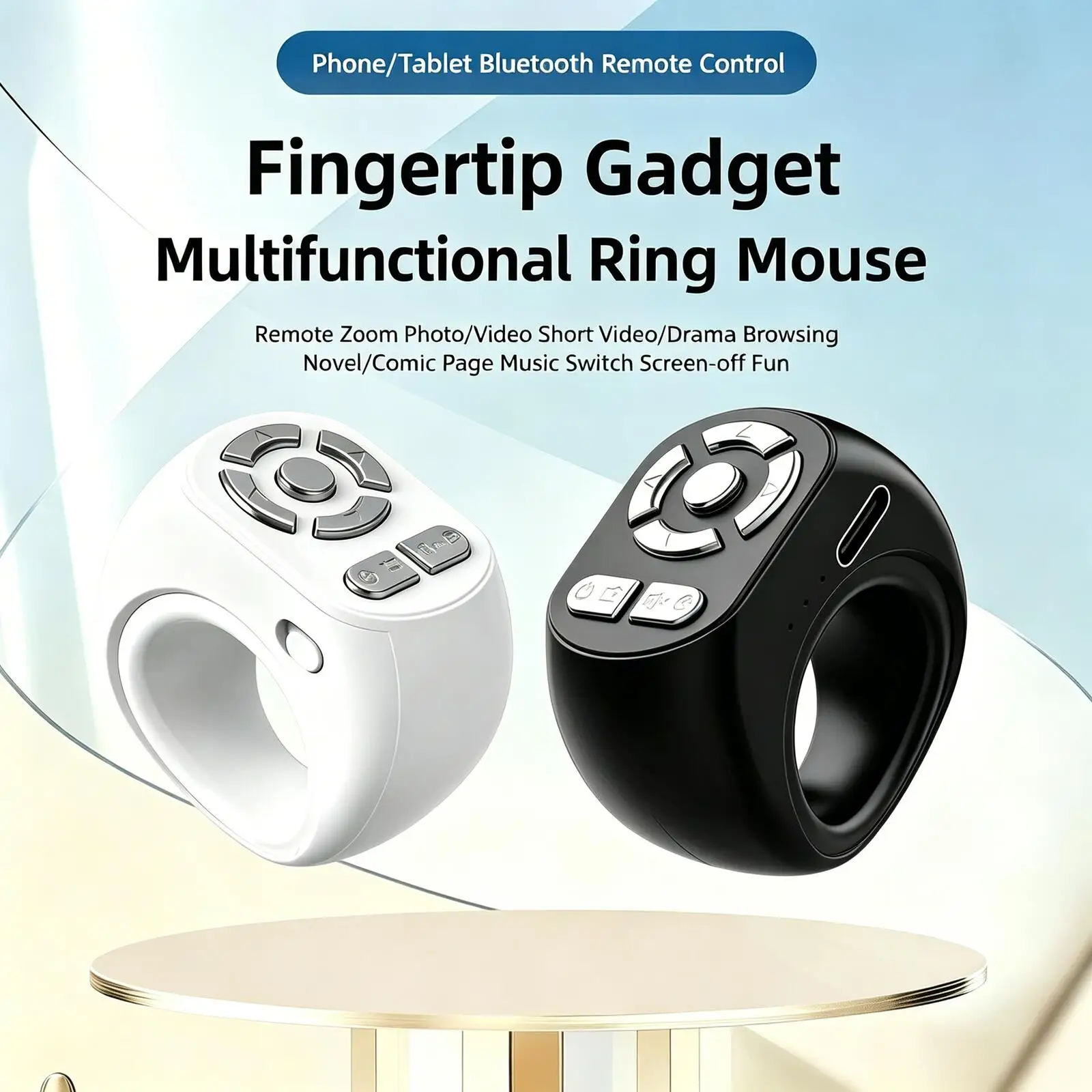 Portable Finger Ring Bluetooth Mouse Lightweight E-book Page Turner Wireless Video Liker Camera Zoom Remote Ring for IOS Android