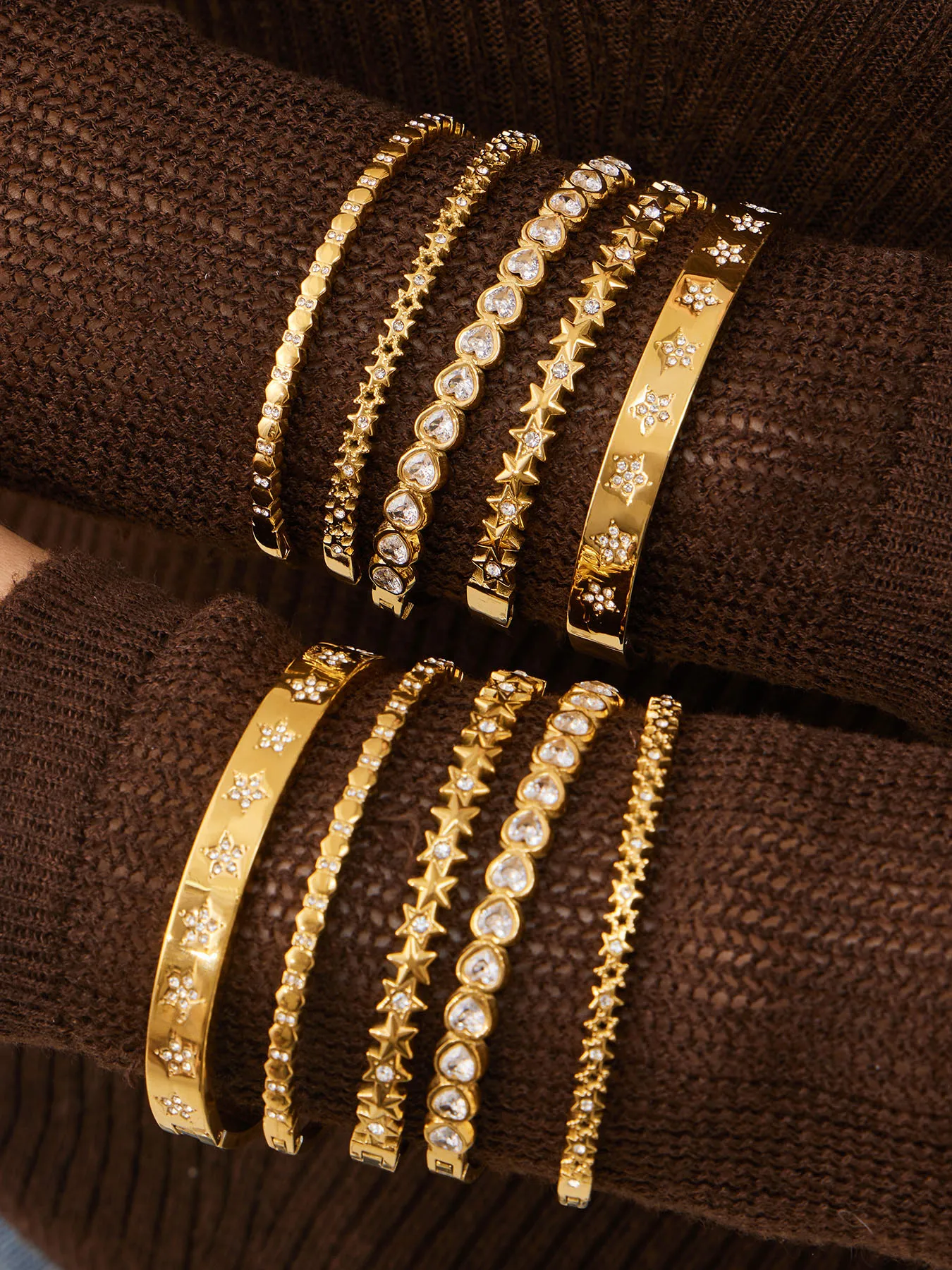 Riesenrad-Armband aus Edelstahl für Damen, dünnes Armband mit Zirkonia, PVD-vergoldet, anlaufgeschützt, Handgelenkschmuck – Detail 7