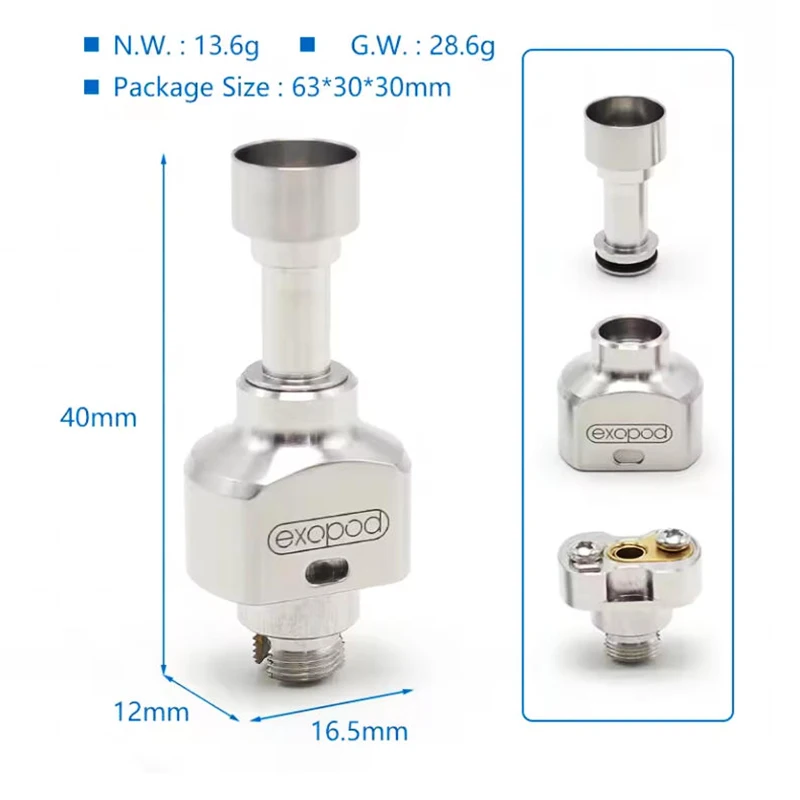 SXK Exopod EXO RBA Bridge Atomizer 4 Air Pins 316 Stainless Steel Boro Tank for BB Mod Billet Box Mod MTL Or DL 4.5ml trim part view 4