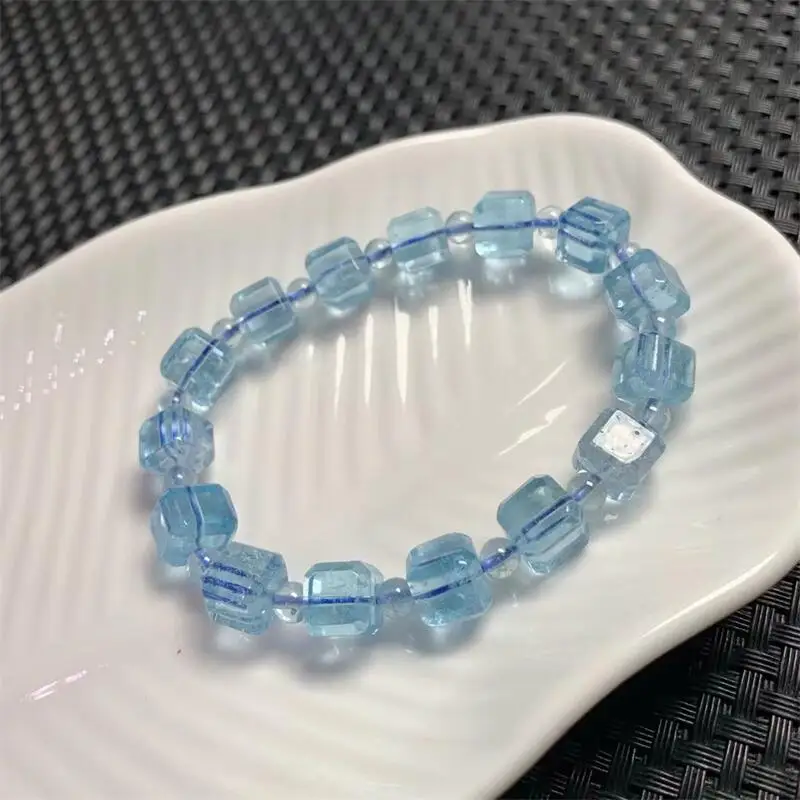 8MM Natural Blue Topaz Cube Bracelet Charms Strand Exquisite For Women Jewelry Gift Healing Crystal Energy Gift 1pcs