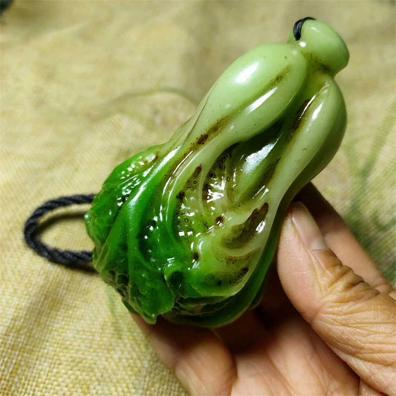 Antique Miscellaneous Resin Craft Jadeite Green Cabbage Handheld Ornament