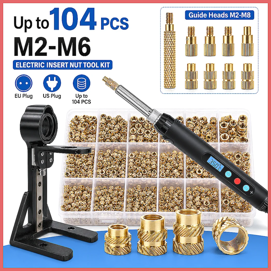 M2 M3 M4 M5 M6 M8 Heat Set Insert Tool Kit, Brass Thread Insert Nut Soldering Iron Tip for 3D Printing, Hot Melt Plastic Embe