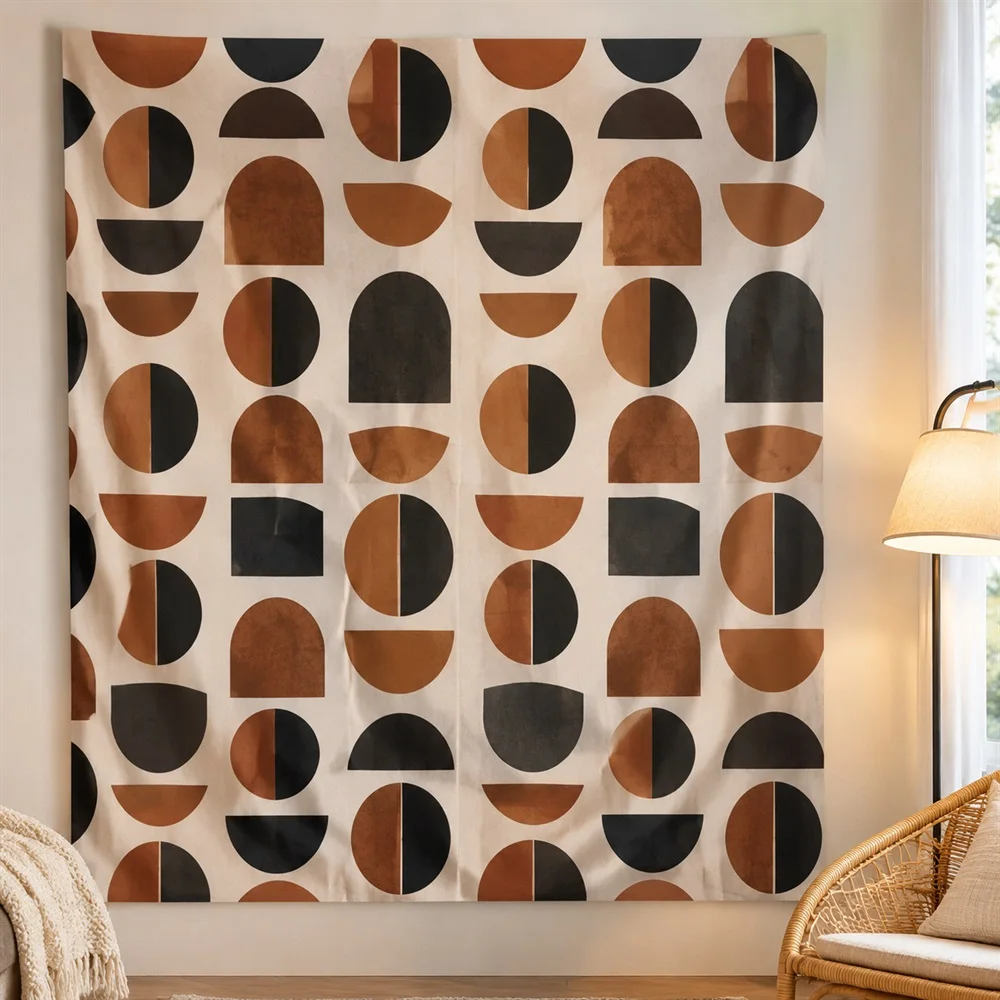 VIKAMA Minimal Geometry Tapestry Wall Hanging, Modern Aesthetic Room Decor Wall Art Tapestries for Living Room Office Study