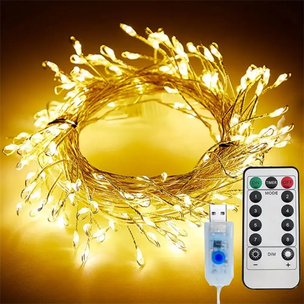 1PC 3M100LED/6M200LED/9M300LED/12M400LED Christmas USB with Remote Control Firecracker Light String, Used for Party Decoration
