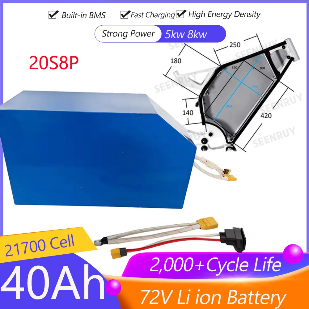 Batteria al litio irregolare 72V 40Ah agli ioni di litio per Kit moto elettrica 5000W con caricabatterie 72V BMS + 5A