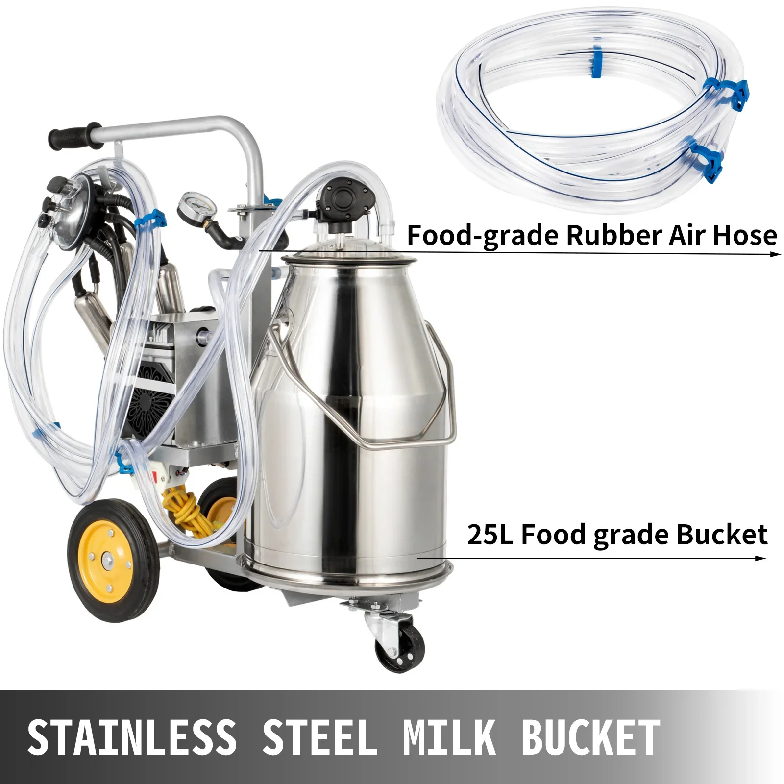 For Electric Milking Machine 25L,Milker Machine 5-8 Cows per Hour, 0.55KW 1680 RPM Milking Equipment with 25L 304 Stainless