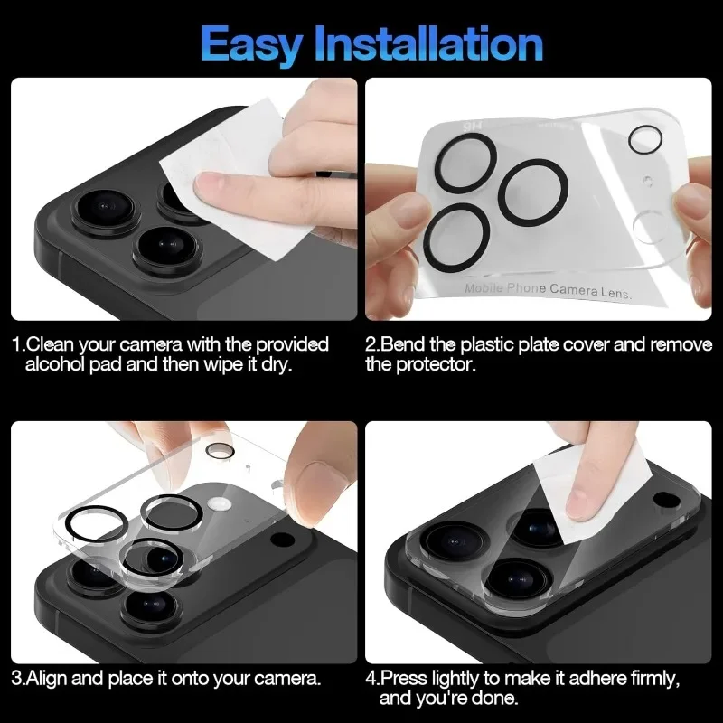 Película protectora de vidrio templado HD de 5 uds para iPhone 17 16 15 14 13 12 11 Pro Max Protector de lente de cámara para iPhone 15 Pro Max 17