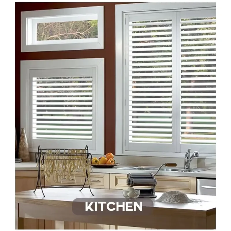 French Industrial Wooden Venetian Window Blind Curtains Smart Plantation Shutter for Bathroom Manufactured Format Rope