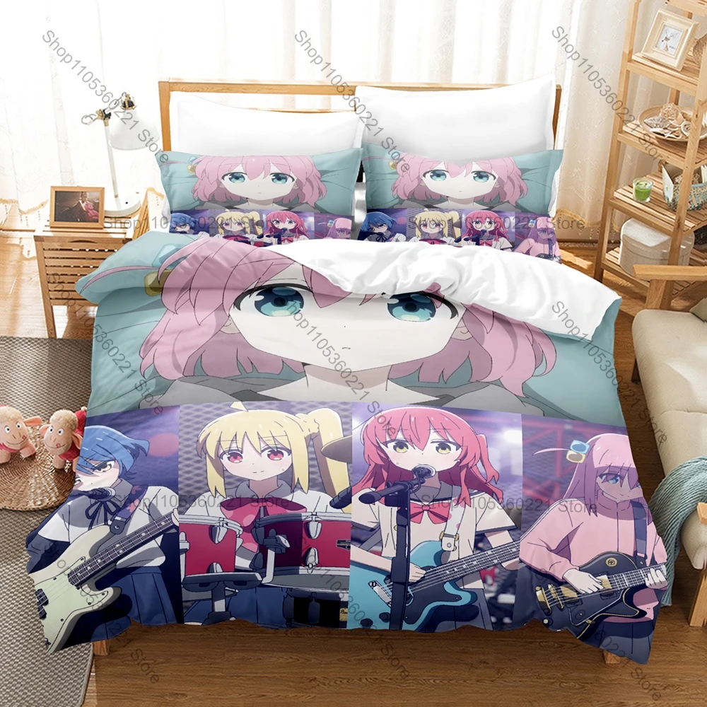 Muted Minimal Vintage Japanese Band Girl Sketch Bedding Set Duvet Cover + 2 Pillowcases Cool Pastel Bedroom Decor