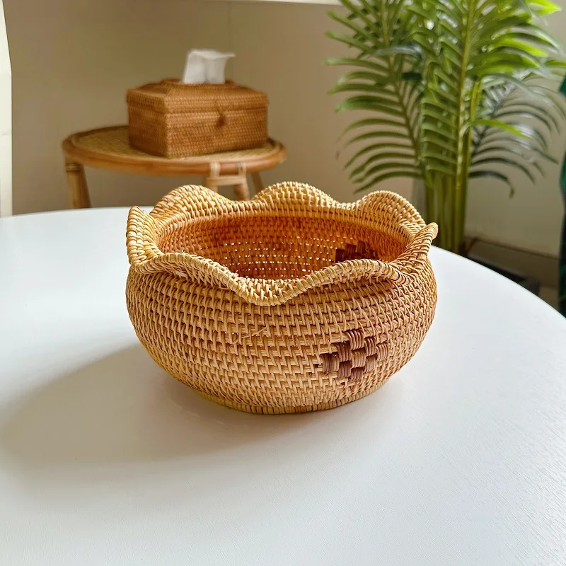 

Vietnam Rattan Tea Box Bread Fruit Basket Dried Fruit Plate Lucky Bag Desktop Storage Basket