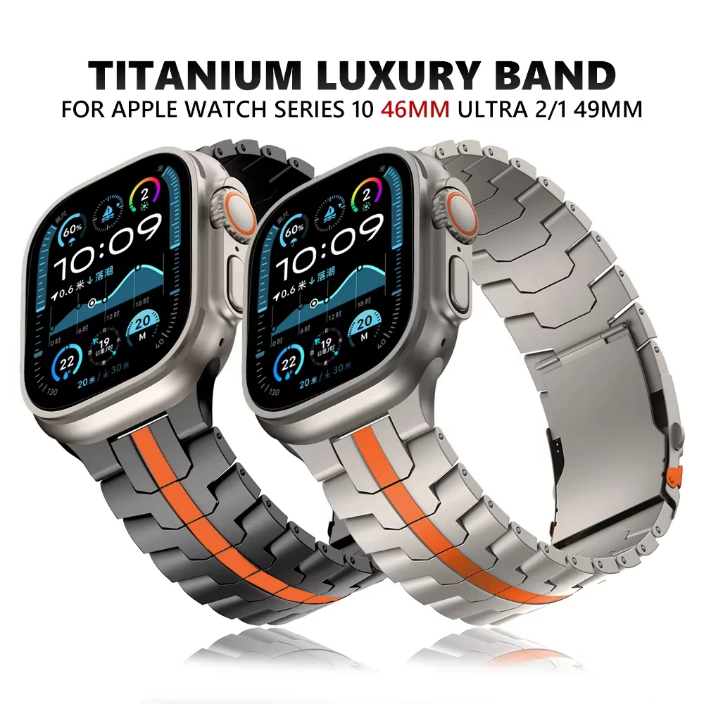 

Titanium Bracelet For Apple Watch Ultra 2 1 Series 10 9 8 7 6 5 4 Se Luxury Strap For iWatch 49mm 46mm 45mm 44mm Men Band Correa