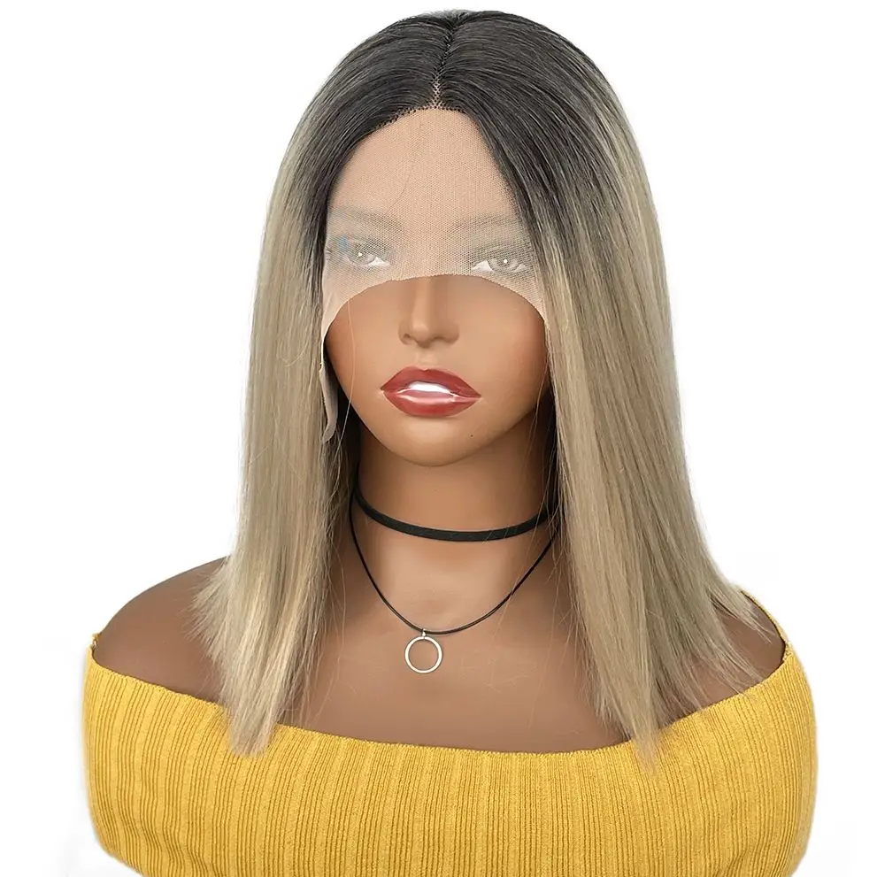 

BCHR Lace Front Wig Short Blonde Straight Bob Wigs for Women Middle Part Lolita Cosplay Synthetic Wigs